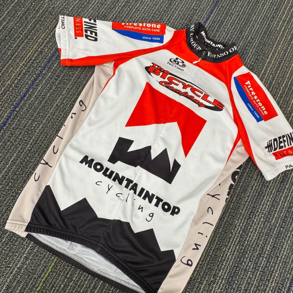 Pactimo Cycling Jersey Mens Small Red White Excellent Mountaintop Firestone Zip